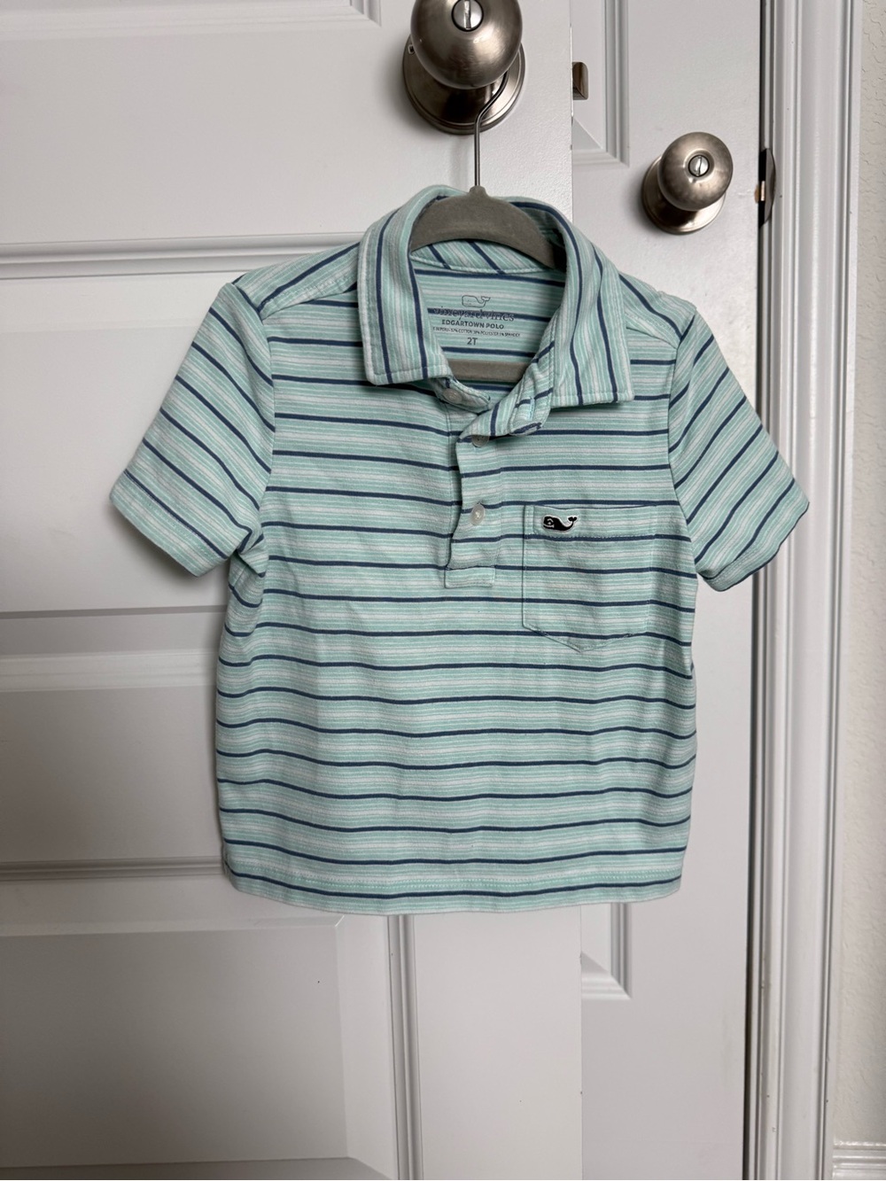 Vineyard Vines Toddler Striped Polo in Mint and Navy